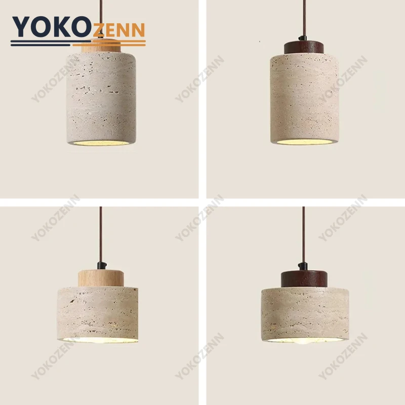 YOKO Wabi-Sabi Yellow Travertine Pendant Light, Japanese Cave Stone for Kitchen Island Restaurant Bedroom Bedside Home Decor 4