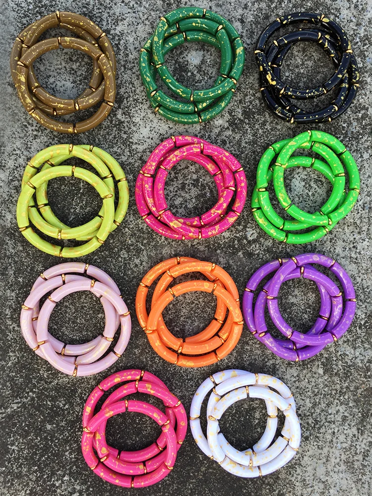 FishSheep Bohemian Colorful Speckled Acrylic Bamboo Bracelet for Women Resin Tube Beads Bracelets Bangles 2022 Fashion Jewelry