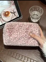 Cute Plush Leopard Travel Cosmetic Lipstick Brush Portable Storage Bag Women Makeup Handbags Wallet Pouch Make Up Bags Organizer 5