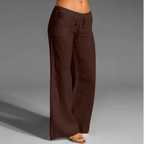 2023 new Women Drawstring Casual Pants Cotton Linen White Black Khaki Breathable Spring Summer Straight Trousers S 4XL 5