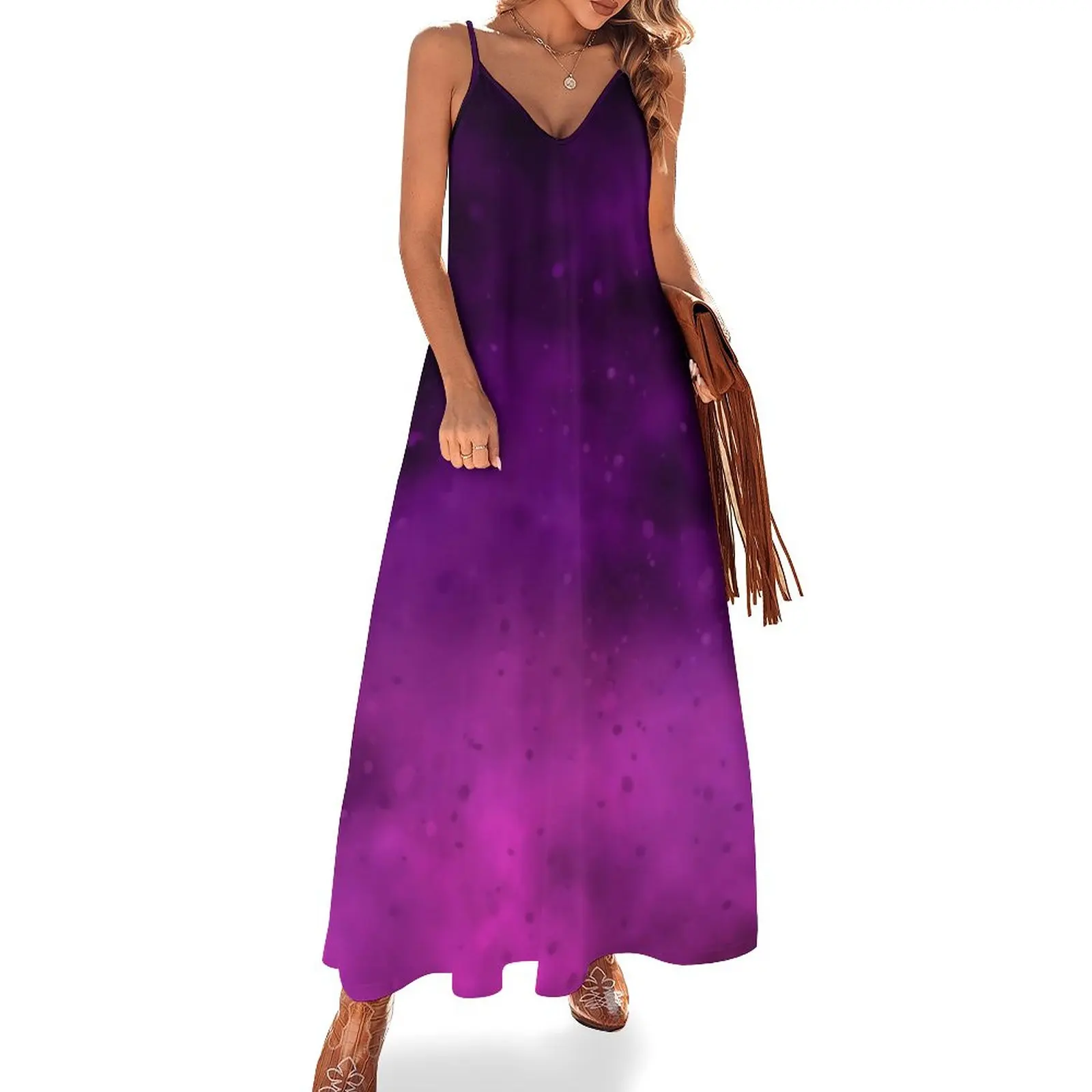 

Galactic Ombre Dress Galaxy Print Elegant Maxi Dress Aesthetic Casual Long Dresses Women Straps Design Large Size