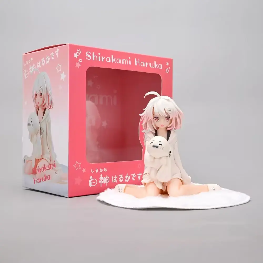 

12cm Kawaii Anime Short Hair Girl Sitting With Dolphin Dolphin Doll Handmade Desktop Decoration Toy Virtual Anchor Haruka Bai