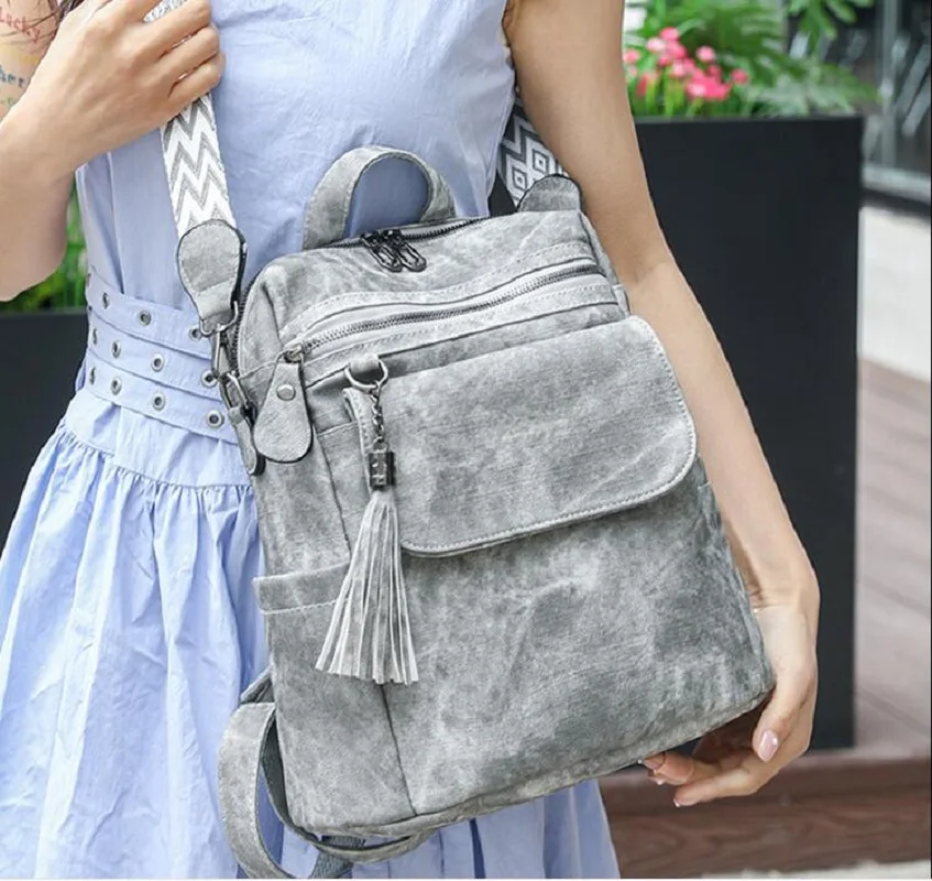 New Fashion Tassels Designer High Quality Leather Backpacks Women's Casual Large Capacity Travel Shoulder Bags Vintage Totes 5