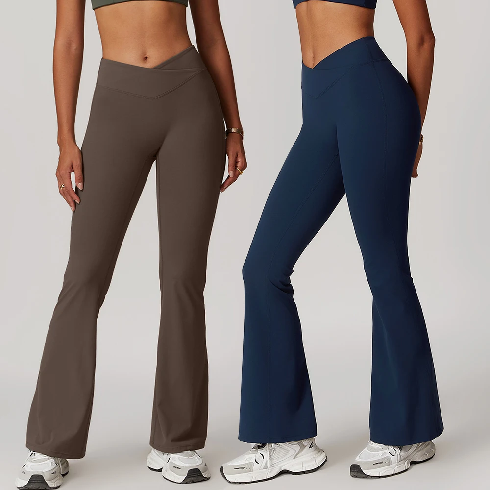 Gym Leggings Women High Waist Flared Pants Cross Waist Sport Tights Ladies Push Up Fitness Leggin Workout Clothes