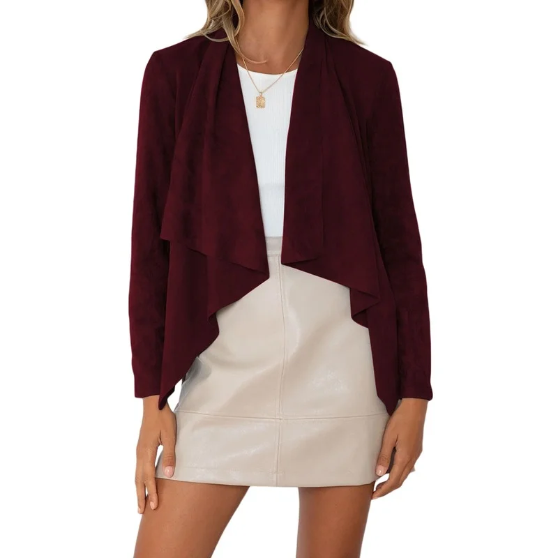Cardigan Fashion Casual Autumn Women Fall Jackets Open Stitch Coat Long Sleeve Waterfall Ladies Suede Coats Loose Asymmetric