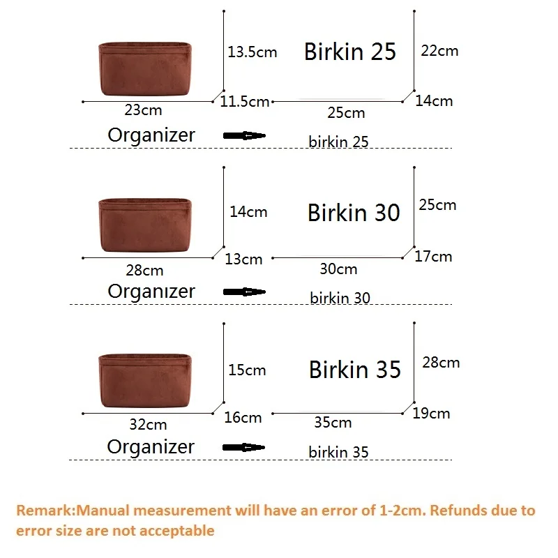 Felt bag organizer fits for H Bir kin 25 30 35 bag insert organizer makeup handbag organizer travel inner portable cosmetic original organize bags