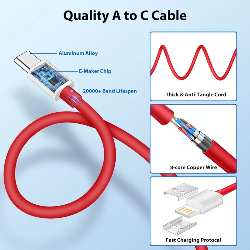 High-Speed 120W Type-C Quick Charging Cable - 1/2 Pack