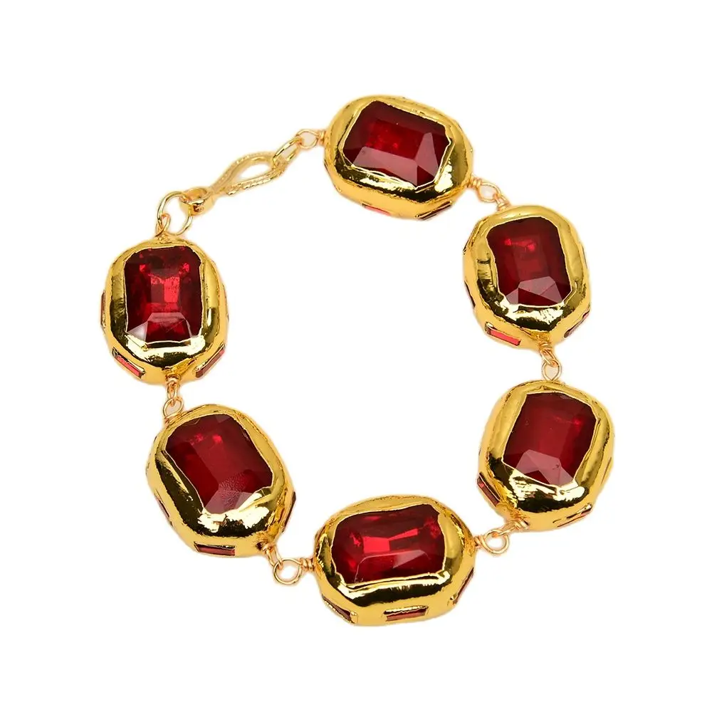 

GG Jewelry Red Crystal Gold Plated Edge Glass Beaded Bracelet Handmade Jewelry Femme Lady Gifts Wearing for daily gatherings