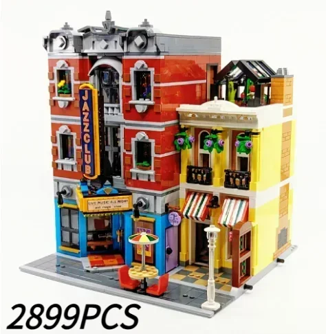 

New Creating Jazz Club Expert Pizza Shop Model Modular House Building Blocks Compatible 10312 Street View Toys For Kids Adults