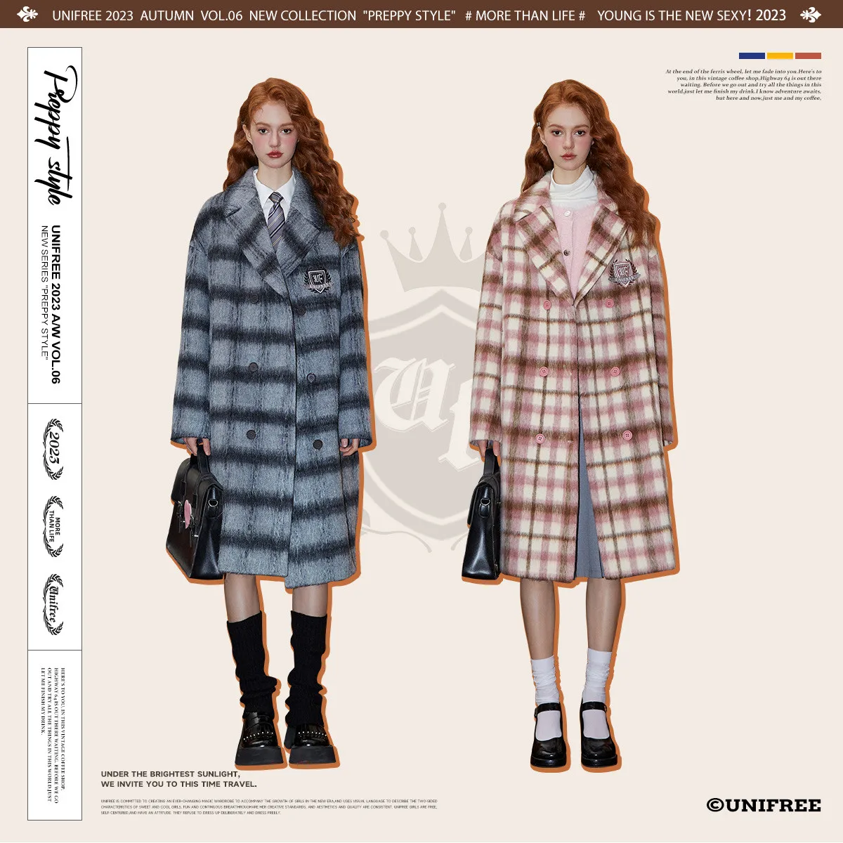 UNIFREE Striped Embroidery Overcoat Women Casual Plaid Long Coats Office Lady Y2k Clothing Korean Fashion Trench Coats Jacket