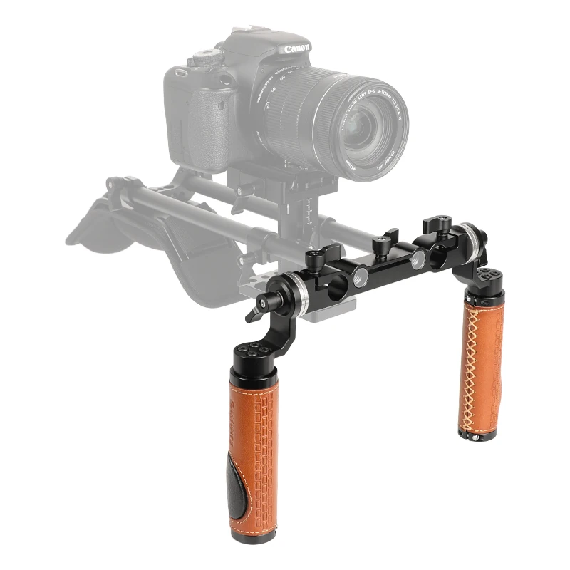 Leather ARRI Rosette Handle Kit With 15mm & 19mm Dual-port Rod Clamp For DSLR Ca