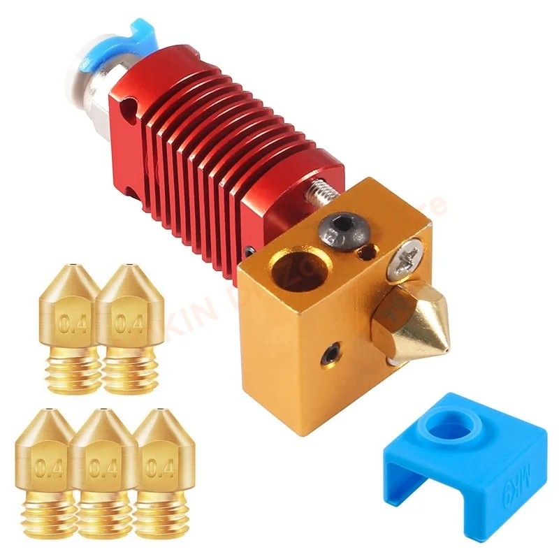

3D-принтер в сборе, металлический экструдер, Hotend Kit с 5 шт. 0,4 мм MK8 Nozles с нагревательным блоком, силиконовые носки для CR10 Ender 3