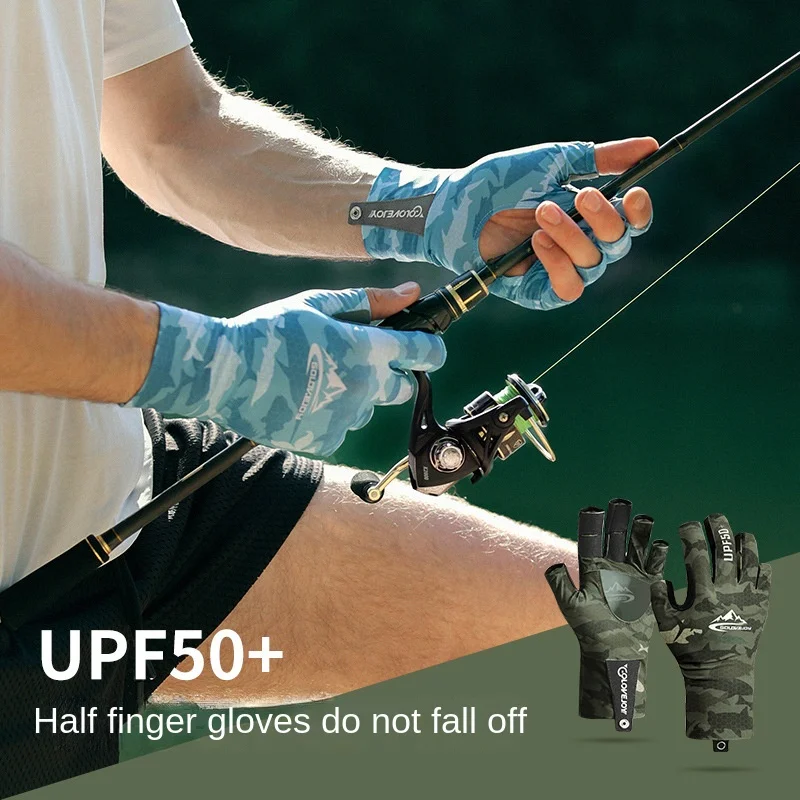 Summer Ice Silk Fishing Gloves for Men Outdoor Breathable Wear Resistant Hollow Anti Slip Sun Protection Gloves XG70