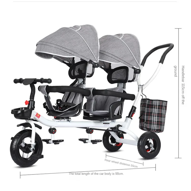 Children's Double Stroller Multifunctional Two-way Baby Stroller Twins Double Folding Three-wheel Car