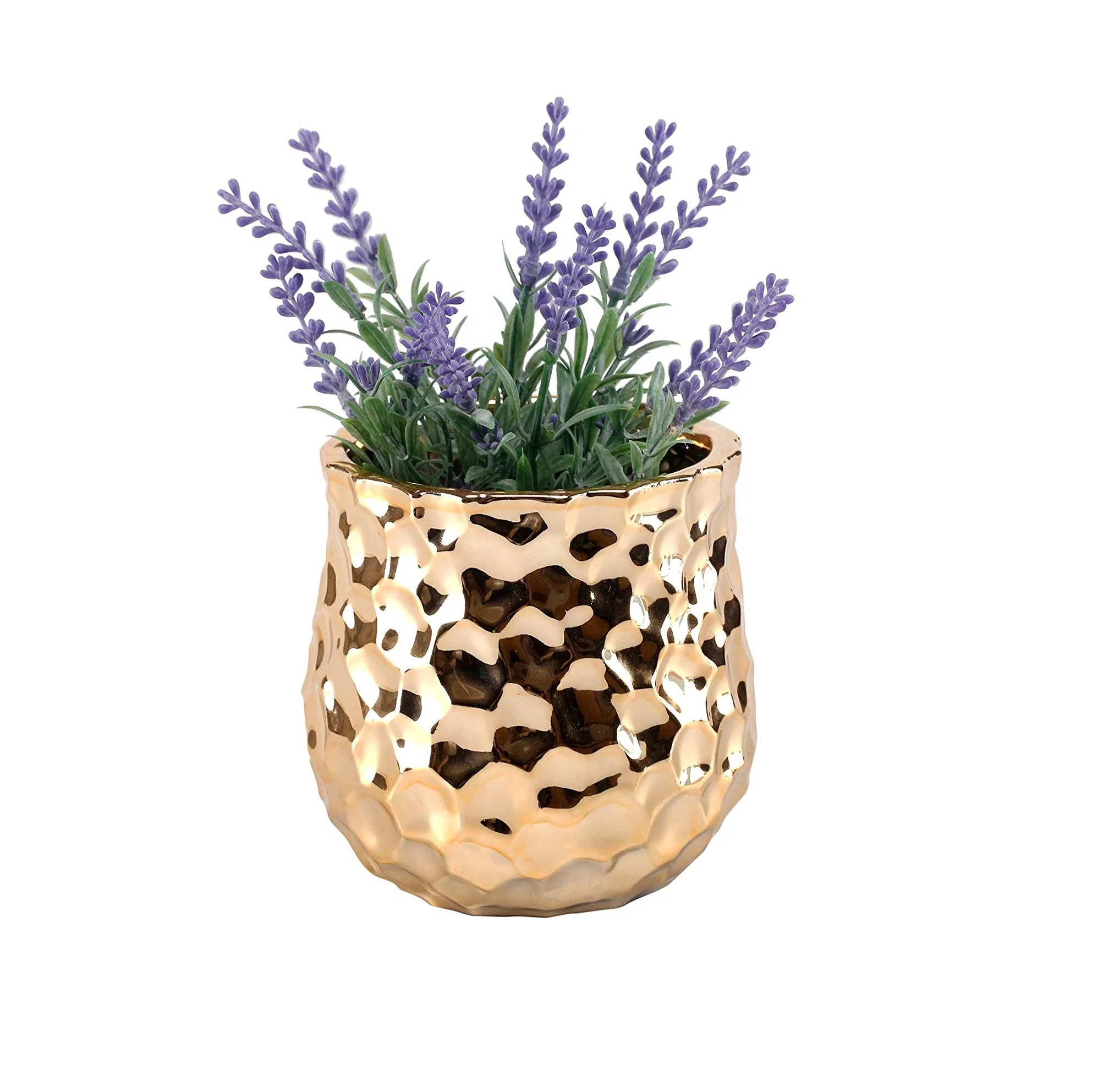 

Best Selling Round Ceramic Floral Vase Metallic Gold Embossed Hammered Texture Mini Ceramic Planter Pot Centerpieces Decor