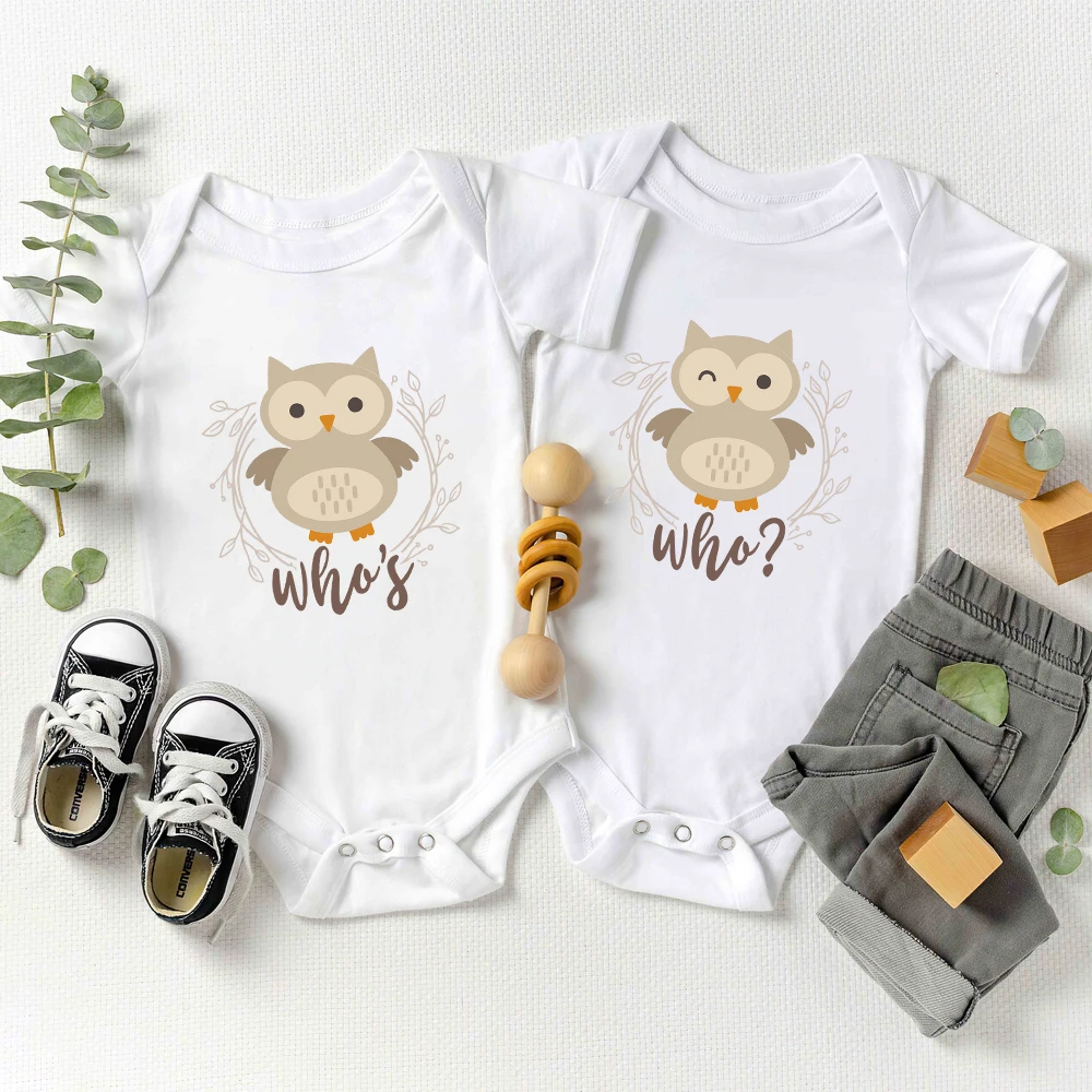 

Who's Who Kawaii Funny Newborn Clothes Summer Twin Baby Boys Girls Onesies Cartoon Home Casual Cute Toddler Playsuits Romper