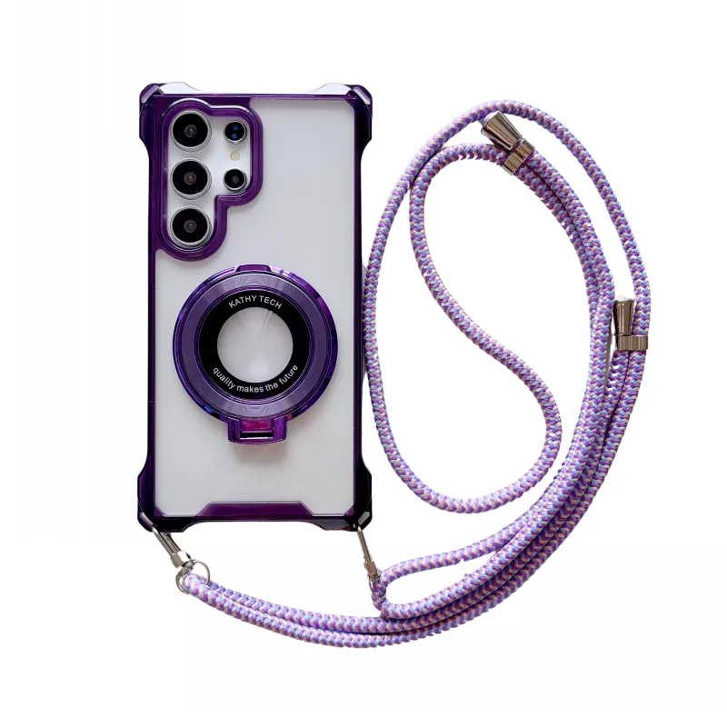 Magnetic Magsafe Crossbody Lanyard Phone Case with Four Corner Strap and Stand