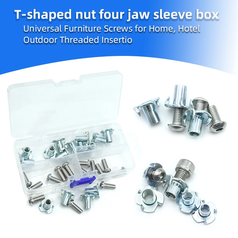 M3 M5 M6 M8 M10 Carbon Steel Zinc 4 Claw Nut 304 Stainless Steel Hex Socket Screw Bolt Kit for Wood Furniture Woodwork Assembly