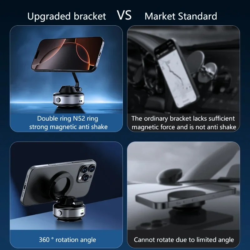 X98 Strong Magnetic Car Phone Holder Foldable Design 360° Adjustable Vacuum Mount for iphone 12-16 Pro Xiaomi Samsung Vivo 5
