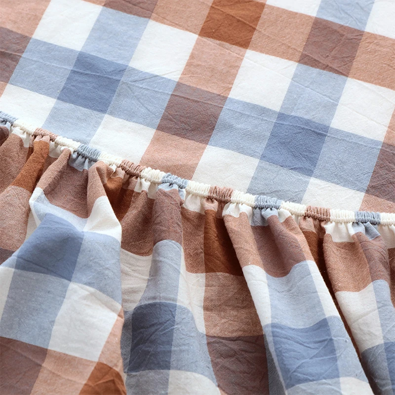 2025 New All-cotton Yarn-dyed Single Bed Hat Printed Checked Washed Mattress Cover Wrap Bed Cover 360 Degrees with Elastic 6
