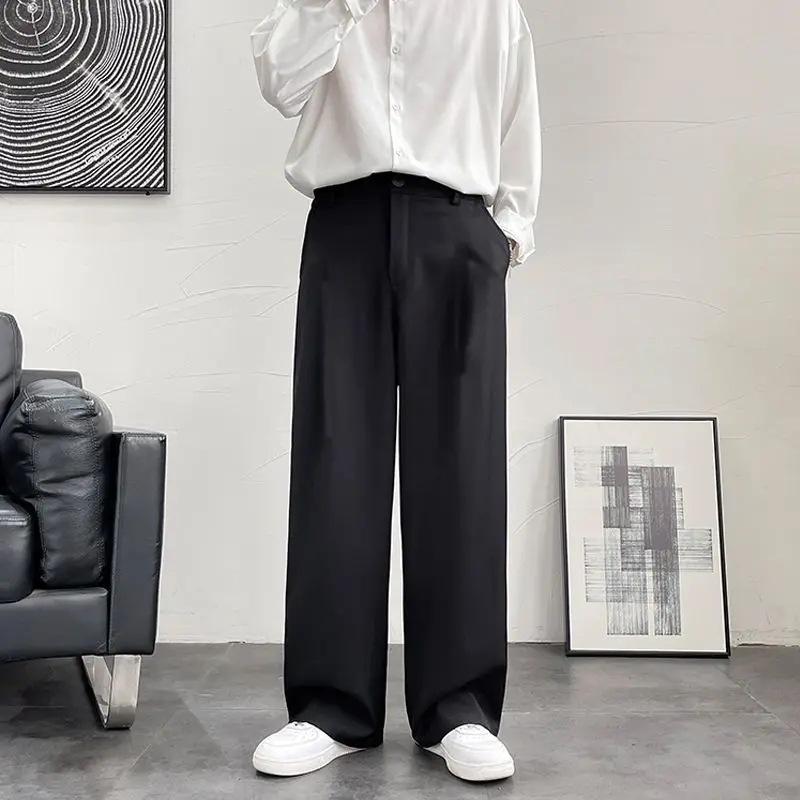 Trousers For Men Brown Fluid Draped Baggy Stylish Tailoring Summer Man Suits Pants Clothing Premium Thin Casual Up