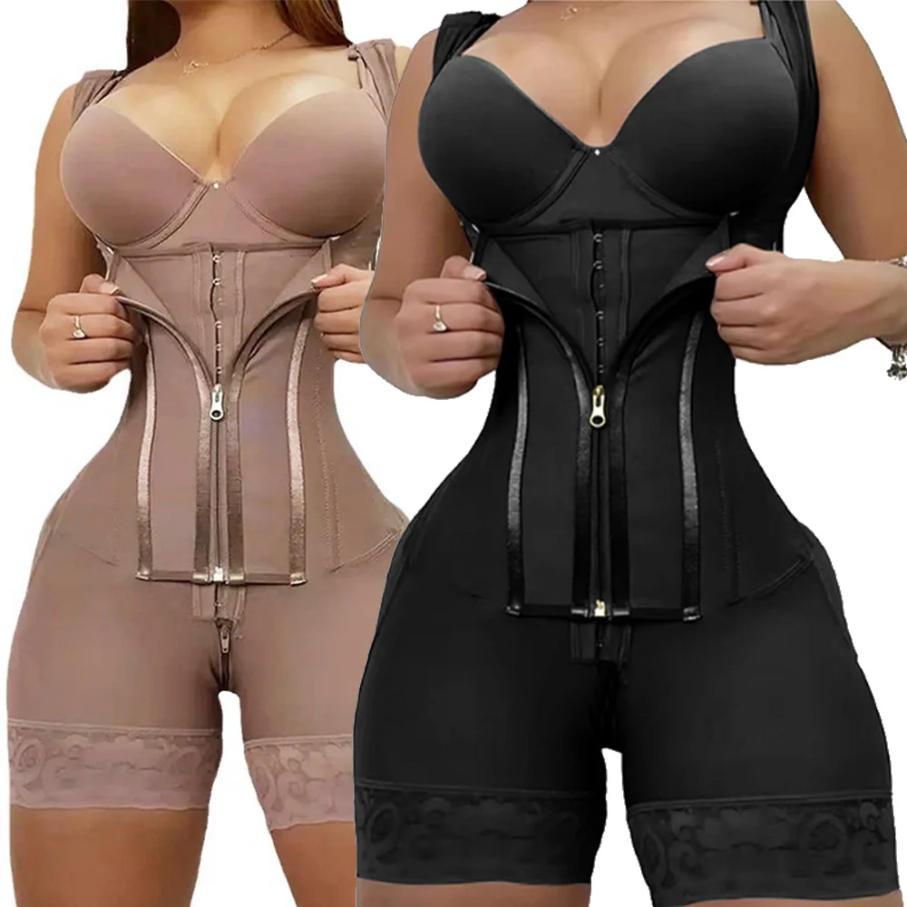 Modelador corporal na cor preta com zíper e ganchos