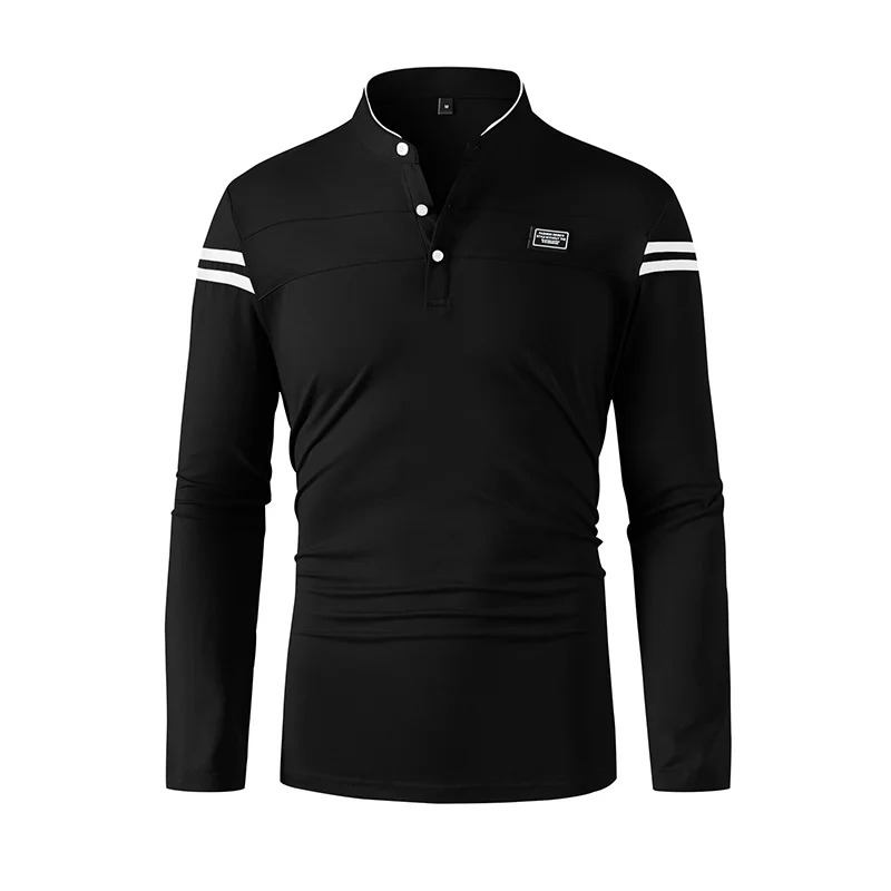 2025, lässiges, modisches, einfarbiges Langarm-Poloshirt für Herren, Stehkragen, vielseitiges, bequemes Oberteil für verschiedene Anlässe – Detail 8