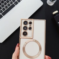 Luxury Plating Transparent TPU Anti-drop Phone Case for Samsung S22 S23 Plus Ultra Magsafe Magnetic With Lens Film Clear Cover - Image 2
