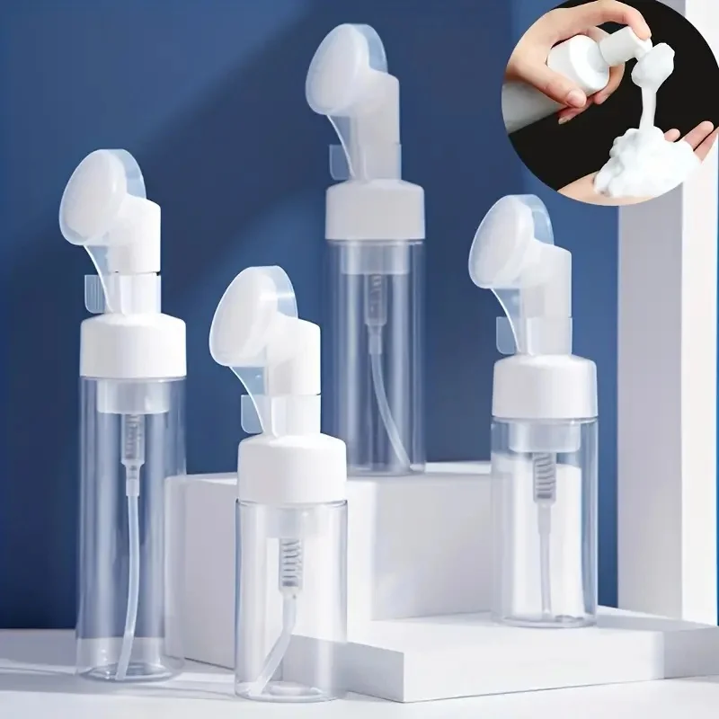실리콘 폼 마사지 브러시 헤드가 있는 100ml 비누 거품 용기, 페이스 클렌징 무스 펌프 디스펜서, 샴푸용 리필 가능 용기