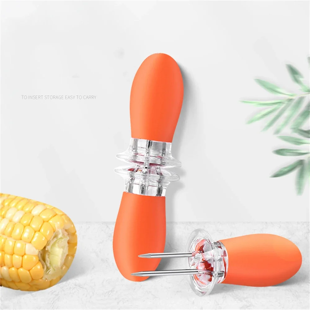 Corn Fork BBQ Tool 2Pcs BBQ Barbecue Corn Holders Safe Stainless Steel Corn on The Cob Holders Skewers Needle Prongs Outdoor BBQ Barbecue Hand Tool