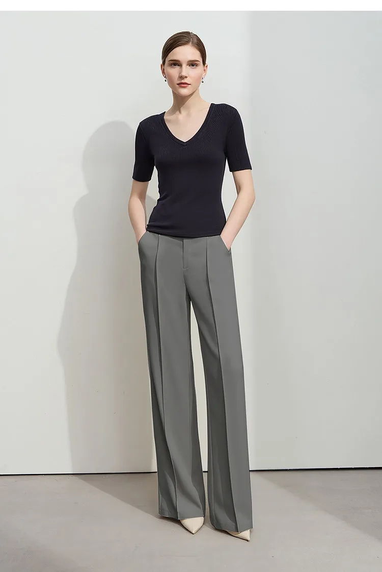 Amii Women's Flared Pants 2026 Summer New Pin Tuck Casual Trousers With Flowy Drape Simple Office Long Pants For Women 12612019