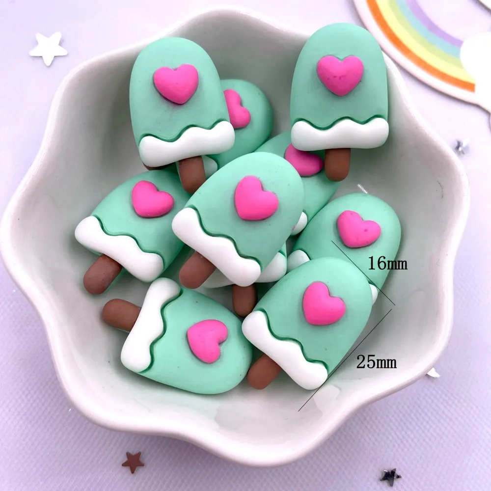 12PCS Resin Colorful Cartoon Rabbit Cherry Cone Ice Cream Lollipop Popsicle Scrapbook Flatback 3D food Figurine DIY Decor Crafts