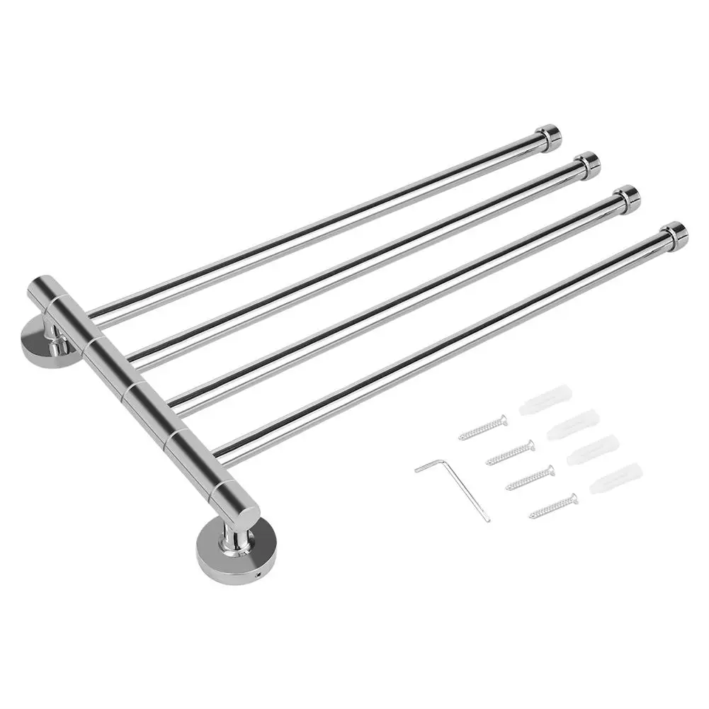 Stainless Steel 4-Bar Wall-Mounted Towel Rack & Hanger-Swivel Bathrobe Holder for Bathroom Organization