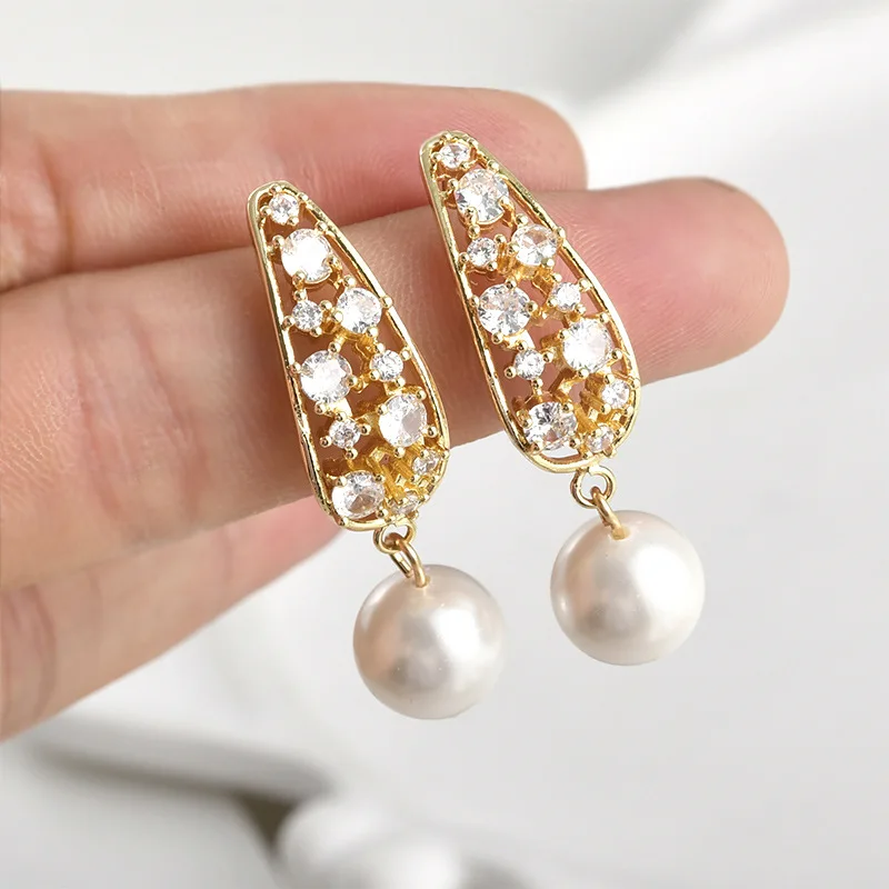 14k 리얼 골드 색상 유지 지르콘 곡선 표면 속이 빈 긴 물방울 모양 드롭 귀걸이 DIY 귀걸이 액세서리
