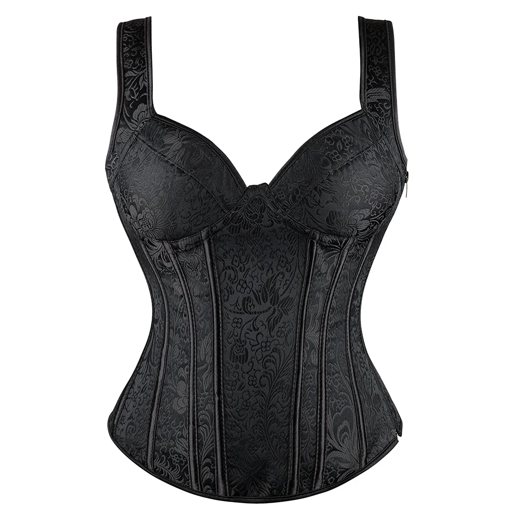 Sexy Women's Corset with Straps Plus Size Lace up Floral Gothic Overbust Corselet Brocade Vintage Medieval Bustier Vest Top