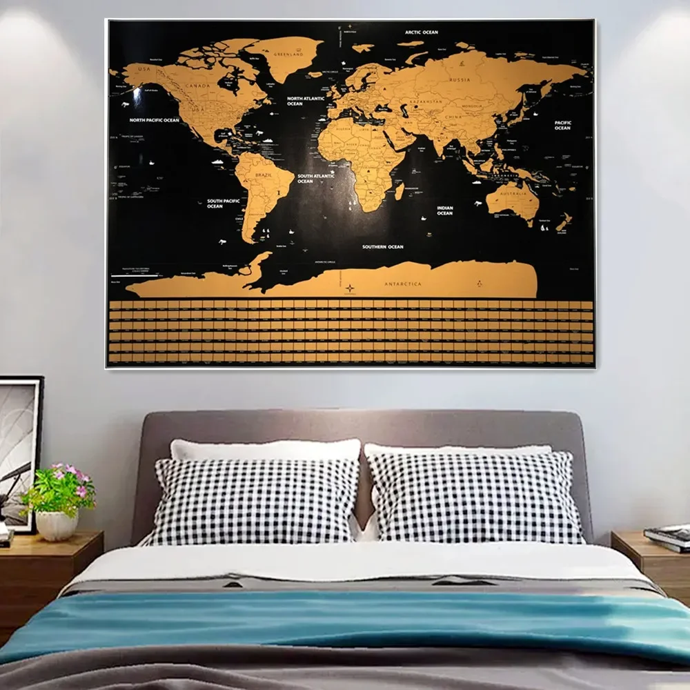 1 Pz Wipe Foil Coating World Scratch Maps, Deluxe Travel Scratch Off Maps Con Bandiera Nazionale, I Migliori Regali Per I Viaggiatori