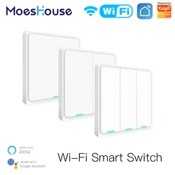 Moeshouse Tuya WiFi Smart Wall Light Switch Neutral Wire Required Multi-control Association in Smart Life App Works with Alexa