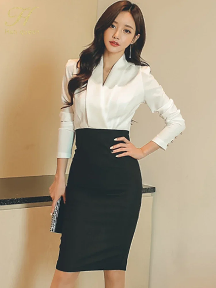 

Горячая Распродажа осеннее черно-белое строченное офисное облегающее платье-карандаш с высокой талией шикарные женские платья