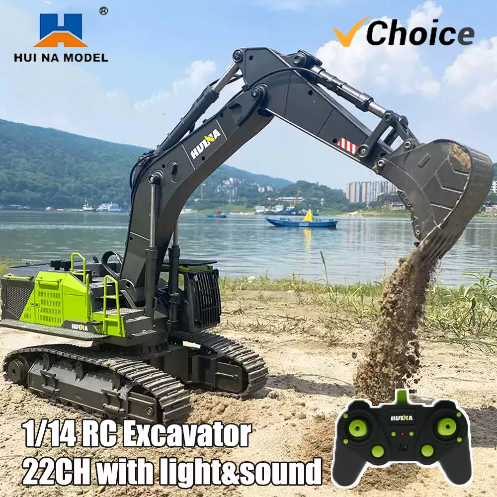 HUINA 1593 1/14 RC 굴삭기 트럭 합금 2.4GHz 무선 제어 자동차 22 채널 건설 차량 소리 장난감 소년 선물 용품