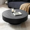 31" Round Black Coffee Table for Living Room, Mid Century Modern Coffees Tables with Sturdy Pedestal, Coffee Table 1