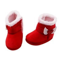 Infant Baby Boots Shoes Newborn Baby Girl Shoes Bow Plus Velvet Cotton Kids Toddler First Walkers Booties Warm Crib Shoes 6
