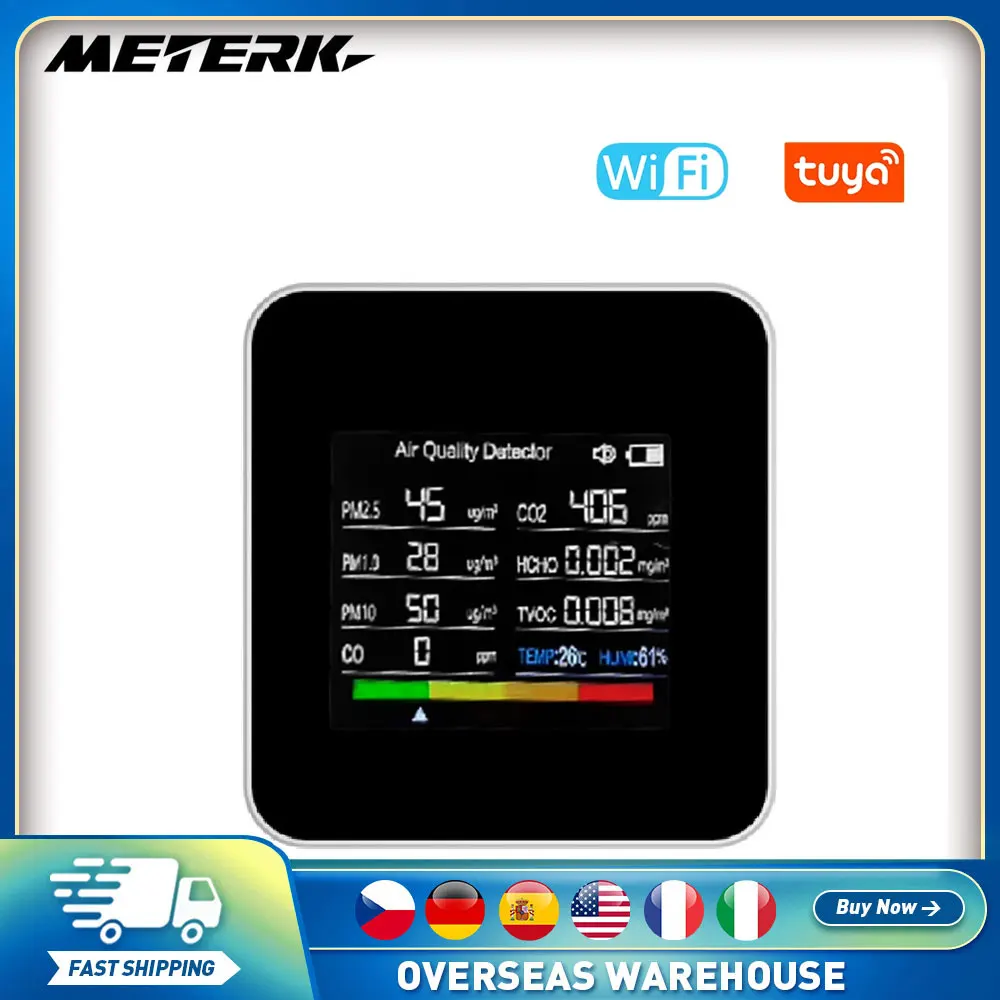 

Умный монитор качества воздуха для помещений, 14 в 1 детектор CO2/CO/TVOC/HCHO/PM2.5/PM1.0/PM10, измеритель температуры и влажности, будильник