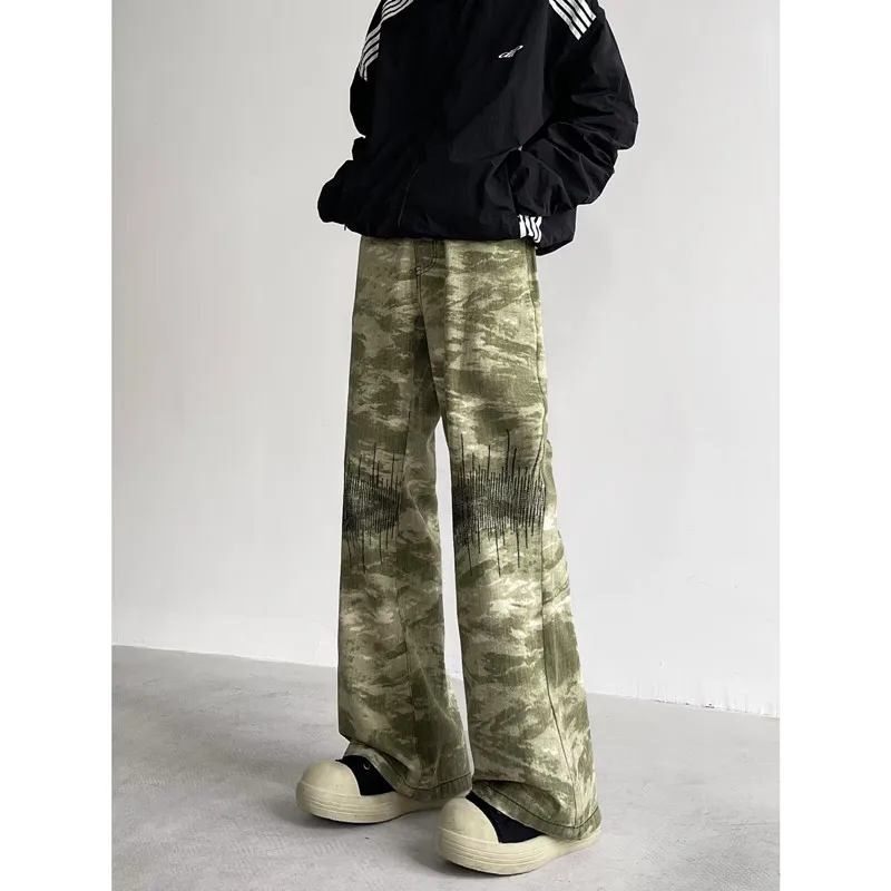 2024 Cyber Y2K Mode Stickerei Tarnung Baggy Flare Jeans Hosen Männer Kleidung gerade Harajuku Mode lässig lange Hosen – Detail 11