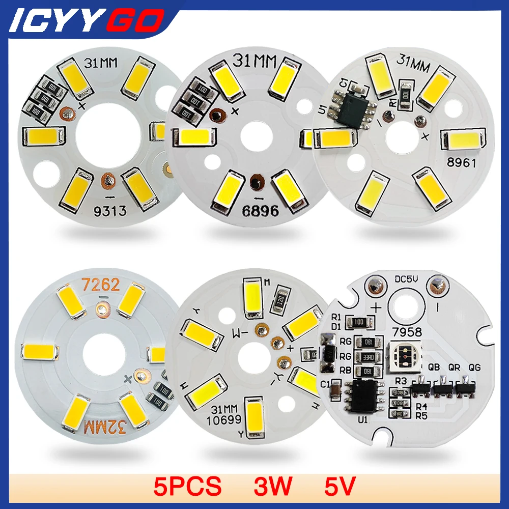 3W LED 5V Low Voltage Light board LED White Light Warm White Tricolor For Board Bulb DIY Round LED Light Source munlii ac220v 240v led ring panel circle light tricolor dimming 36w 24w 18w 12w cold white round ceiling board the circular lamp