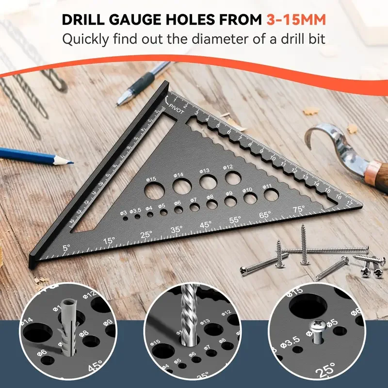 Triangle Ruler 1pc 7inch Aluminum Angle Protractor Speed Metric Square Measuring Ruler for Building Framing Tools Gauges