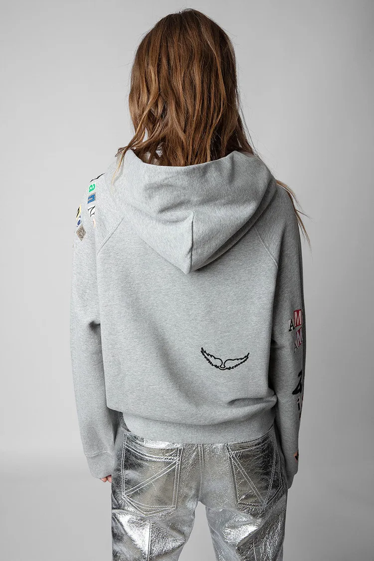 

Women's Hoodies Hot Rhinestone Letter Print Embroidery Long Sleeve Loose Fleece Hooded Sweatshirt