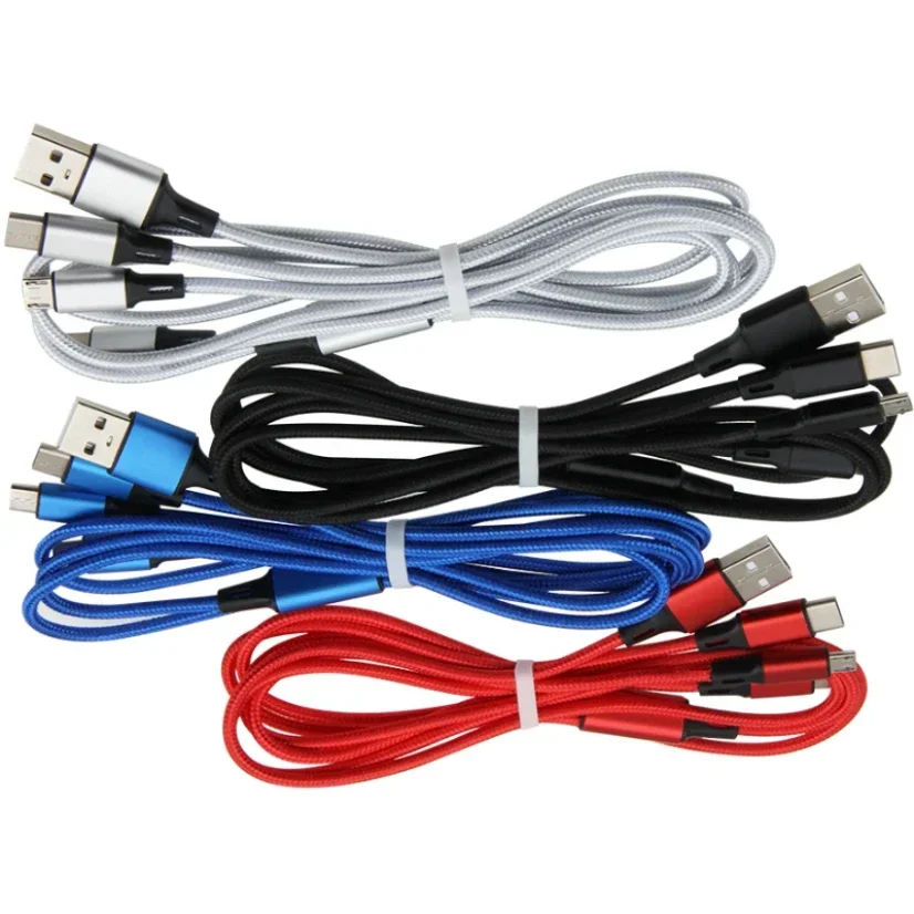 

3 в 1, USB-кабель для зарядки, для телефона, Micro Usb Тип C, 8 Pin, Зарядные кабели для iPhone 12, XS, XR, Samsung, Xiaomi, зарядный шнур