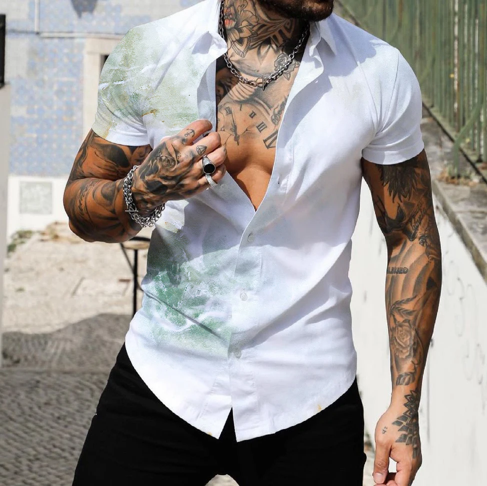 

Summer New Top Short Sleeve Floral Shirt 3d Printing Hawaiian Beach Vacation Fashion Trend Green Leaf Breathable Shirts