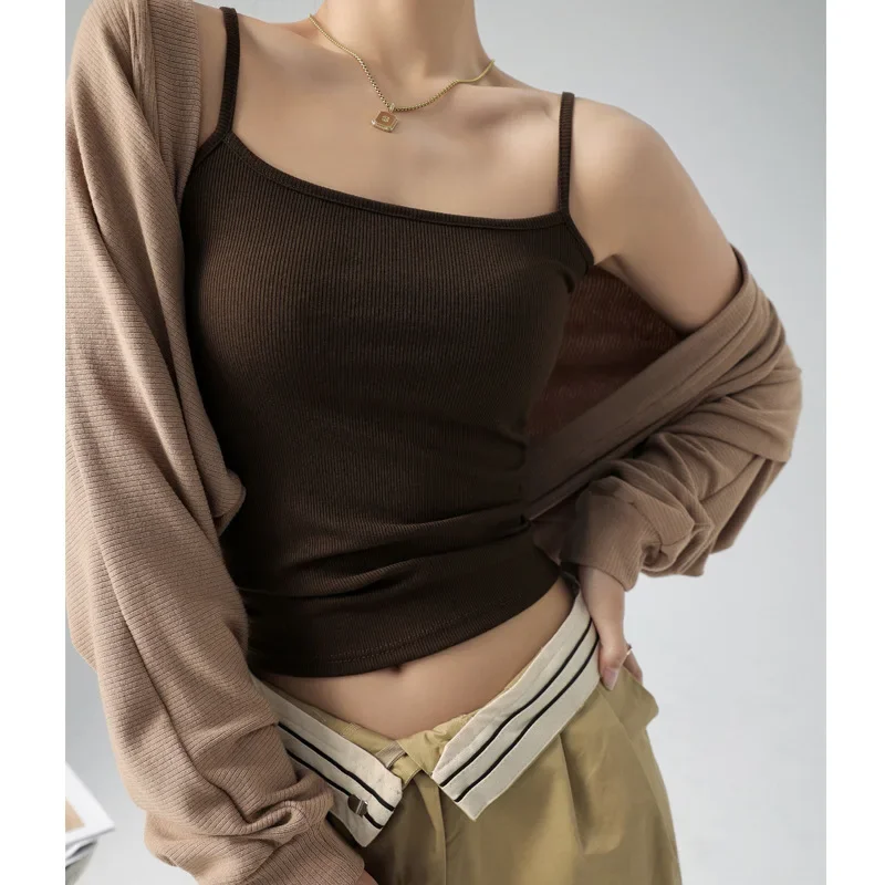 Wholesale Summer Basic Tanks Spaghetti Strap Camis Solid Strecth Tops for Women Sleeveless Slim Fit Basic Solid knitted Camisole