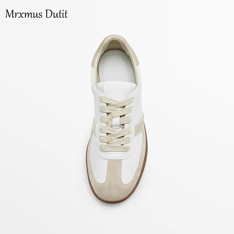 Mrxmus Dutit Women's Shoes 2023 Summer New White Splicing Suede Leather Casual Sports Shoes Training Shoes